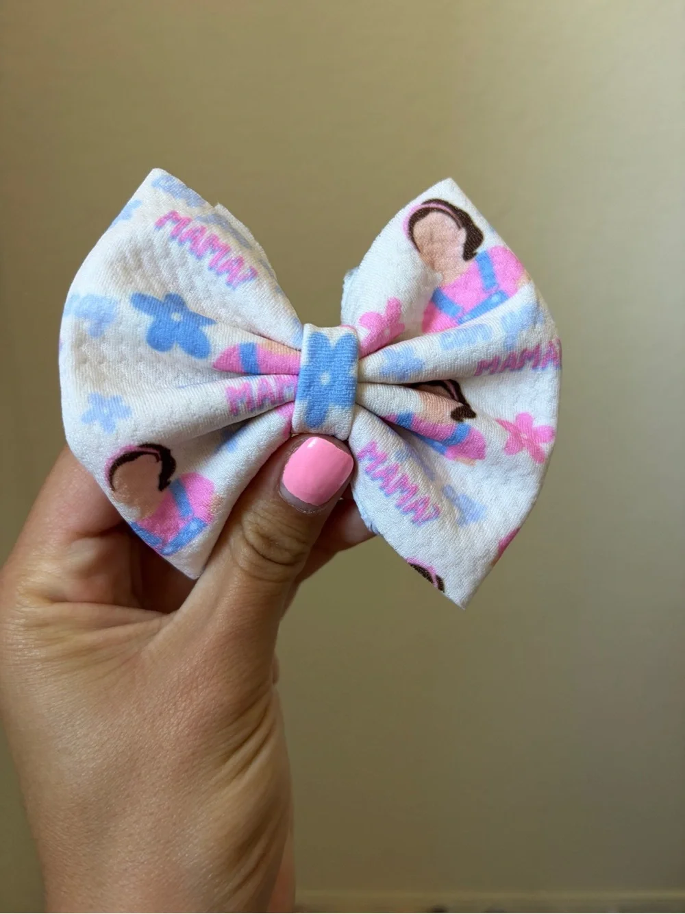 Baby Girl Floral Print Fabric Bow - Pink & Blue 4 inch handmade